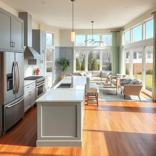 Completed home remodeling project in Rocky Point Farms NC featuring a modern kitchen with sleek design and spacious layout.