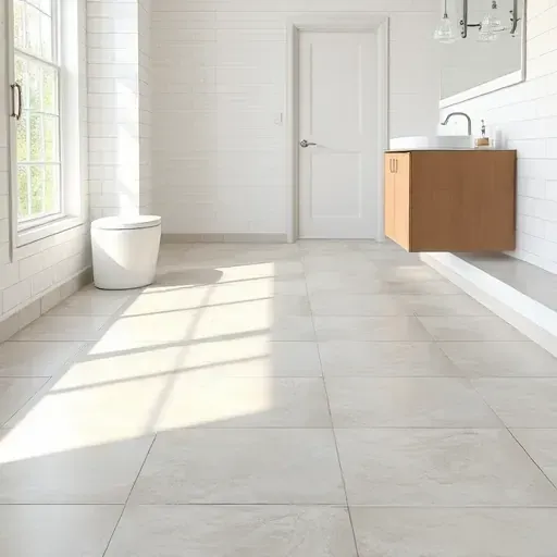 Finished bathroom floor with beige and gray ceramic tiles in Hampstead NC highlighting craftsmanship and modern design