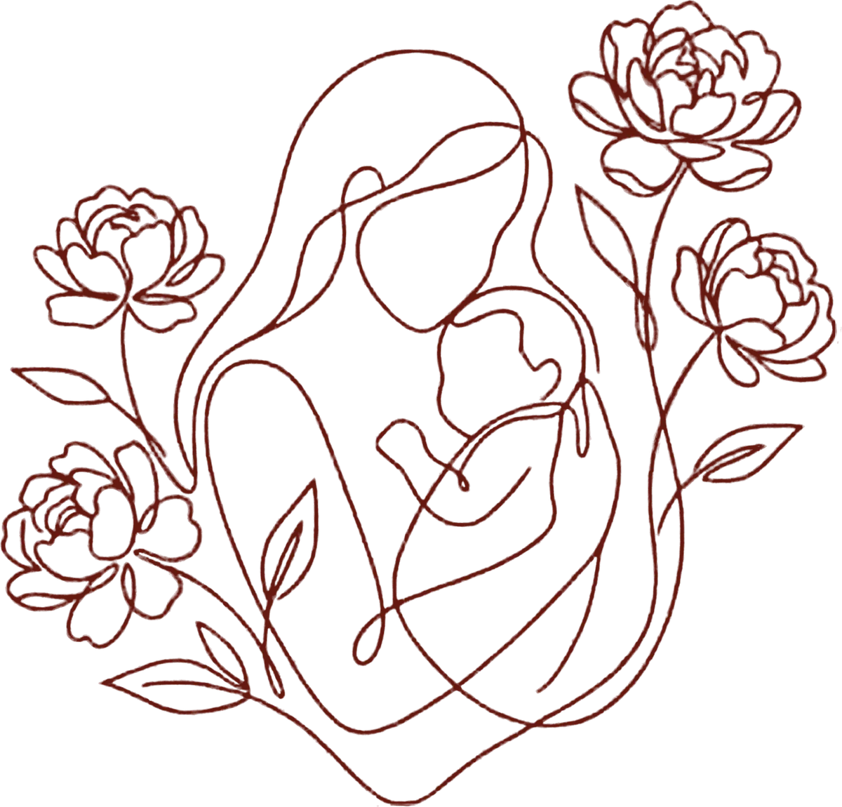 Mother holding her baby surrounded by flowers — Motherhood and Self program artwork