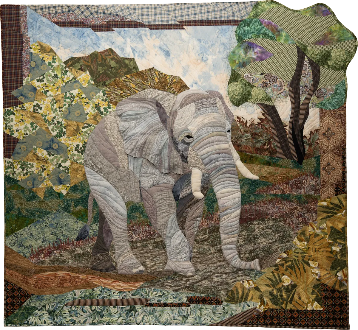 The wanderer, a quilt made by Peggy showing an elephant