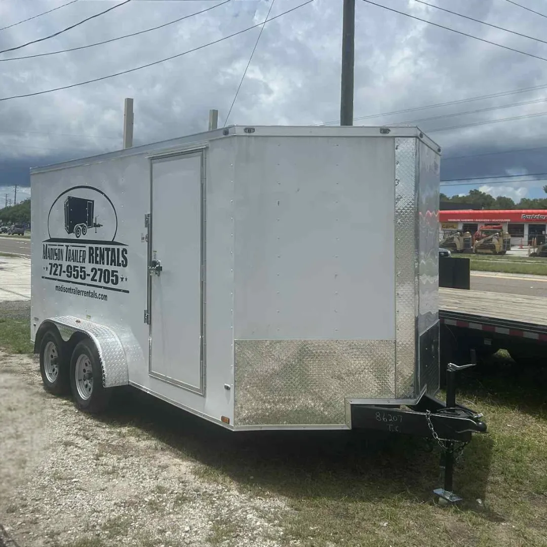 Enclosed cargo trailer from Madison Trailer Rentals, ideal for secure hauling and equipment transport