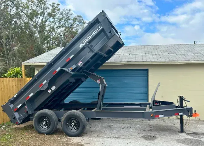 Heavy-duty dump trailer from Madison Trailer Rentals ideal for cleanup, renovation, and contractor hauling