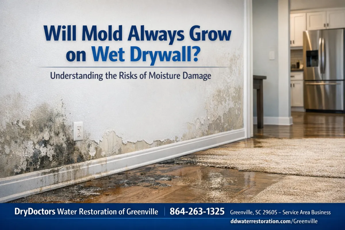 Will Mold Always Grow on Wet Drywall in Greenville, SC? blog image with DryDoctors Water Restoration of Greenville business details