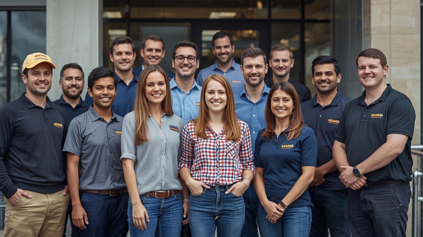 Image of HVAC company's office and field staff posing for a picture