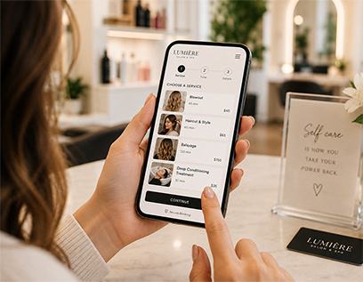 Salon and spa online booking page with available appointment times