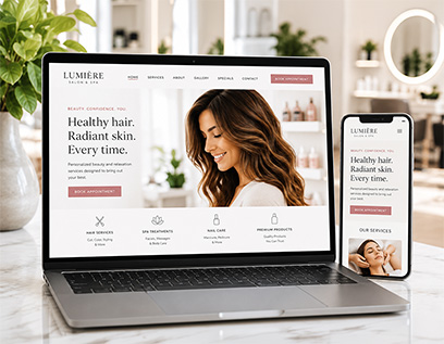 Salon and spa website featuring service menu and unique brand story to help clients find you