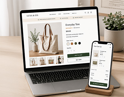 Retail website product page with checkout flow
