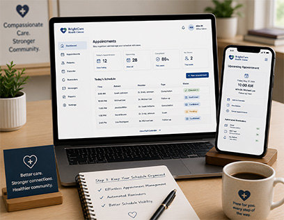 Healthcare practice appointment scheduling dashboard