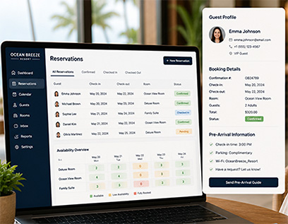 Hospitality reservation management dashboard with real-time availability