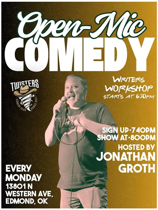 Open Mic Flyer with event details.