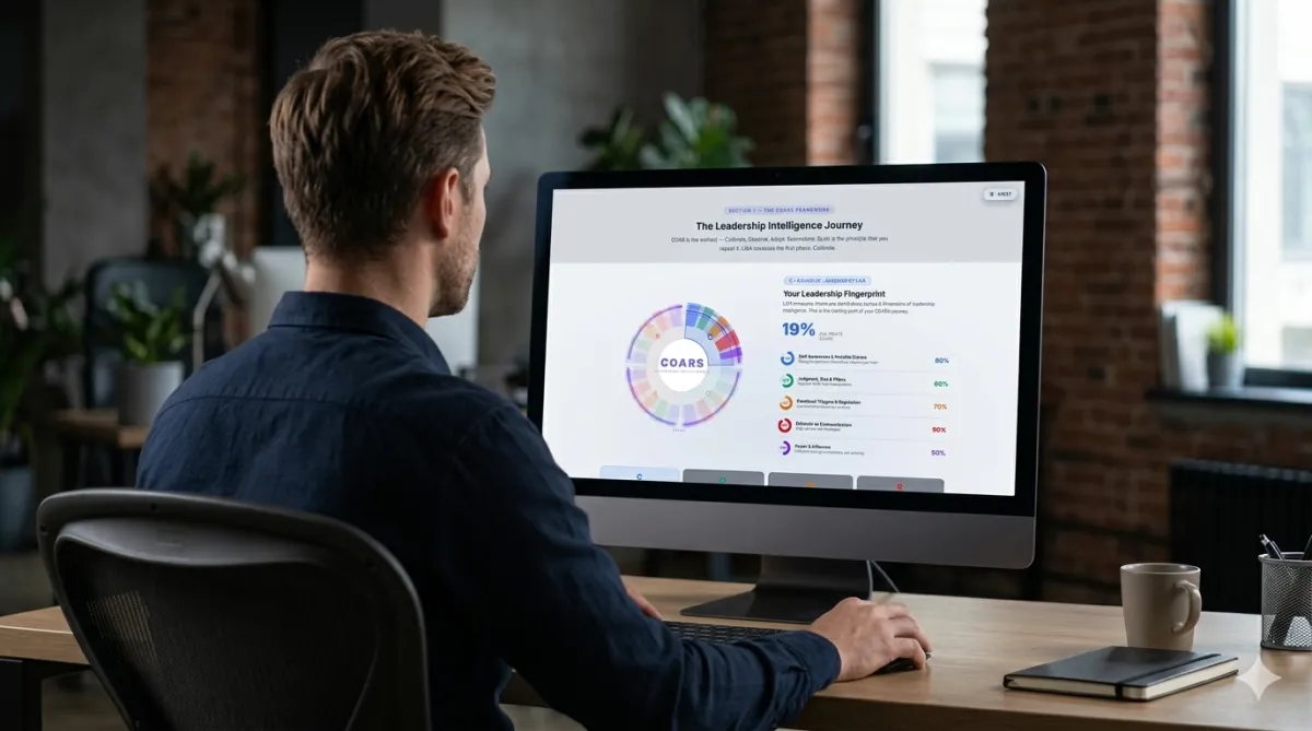 Man looking at computer screen with COARS results
