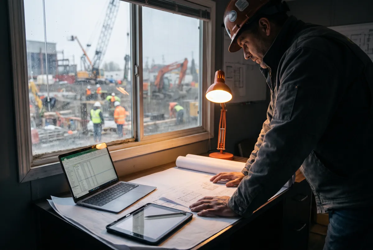 Construction site office representing Delvetek's managed IT and cybersecurity for construction firms