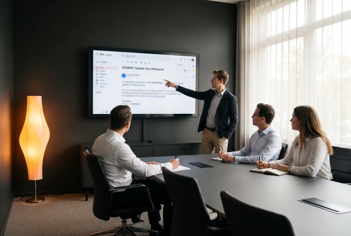 Employees in a security awareness training session led by Delvetek
