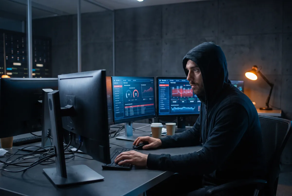 Security analyst monitoring threats for Delvetek's managed detection and response service