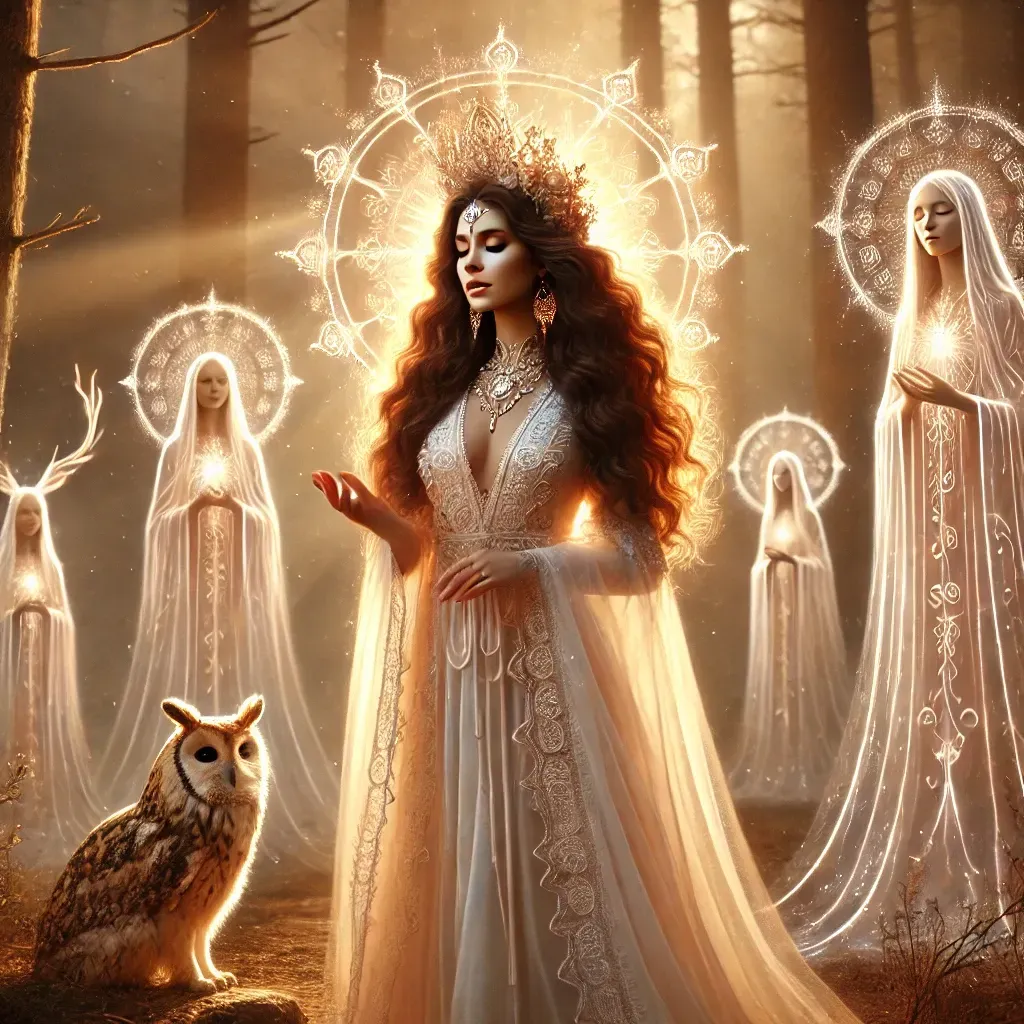 AI image of a priestess in harmony with herself and nature