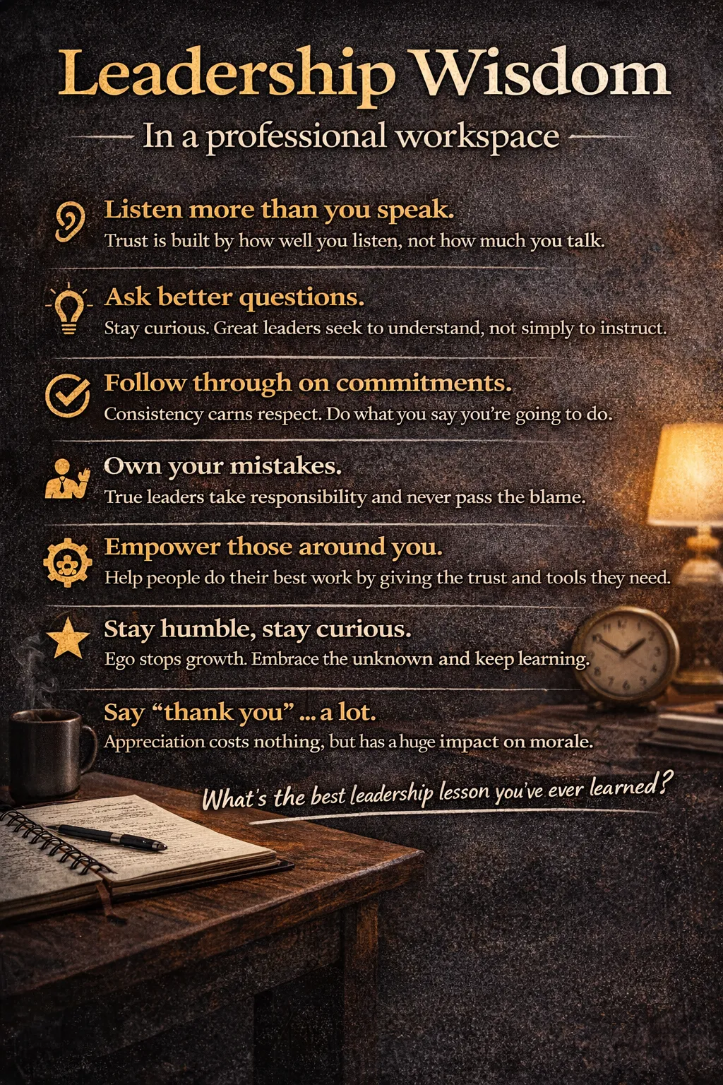 Leadership wisdom in a professional workspace