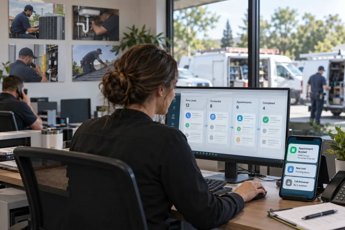 Dispatcher using marketing automation for home services to manage contractor leads, appointments, and customer follow-up