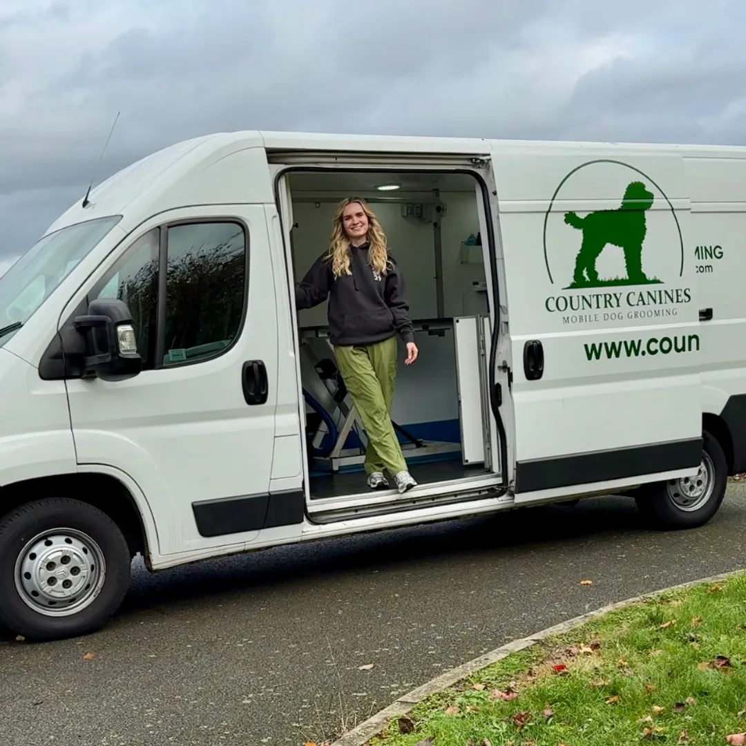 Dog groomer in van