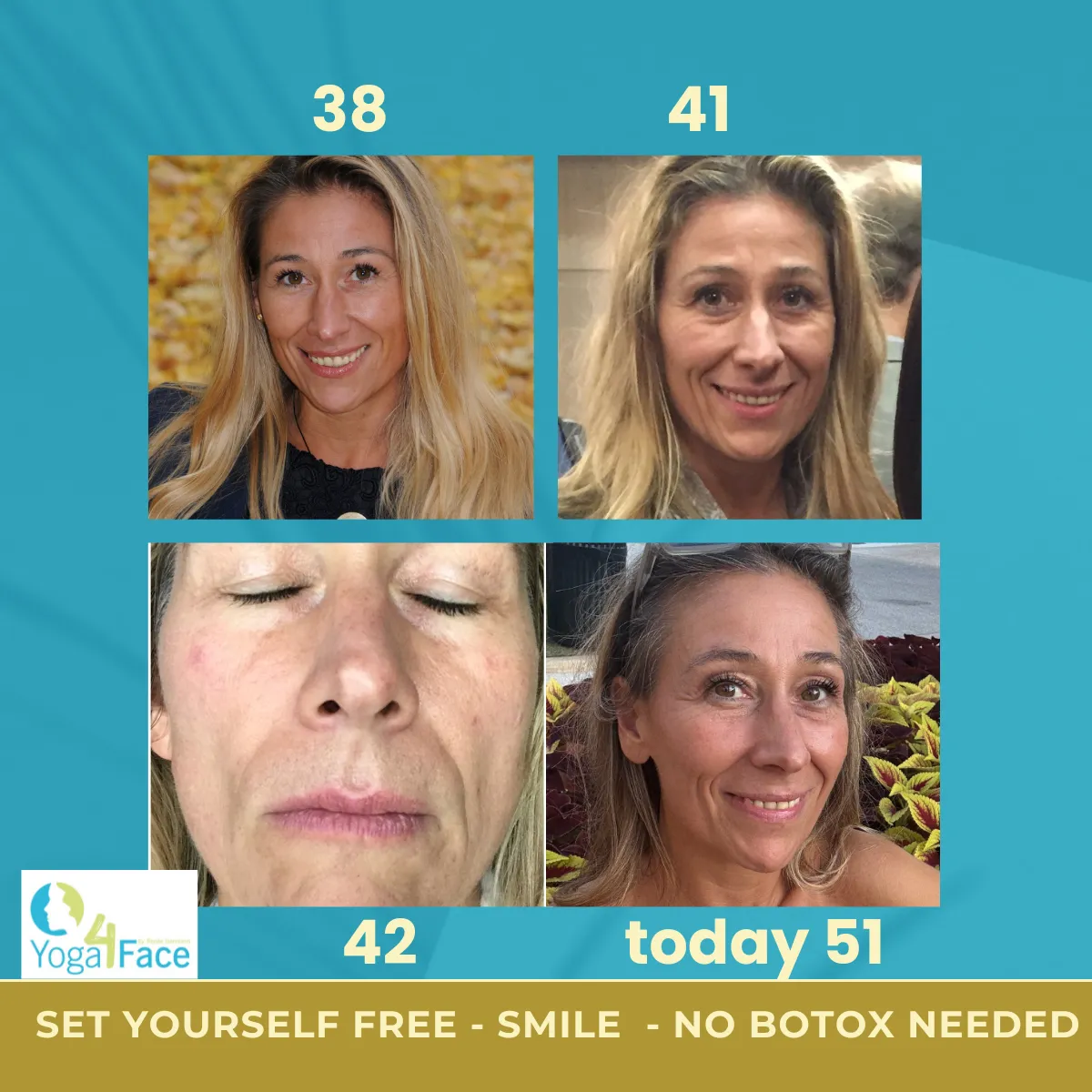 Renée Ambarees — Yoga4Face® founder at 38, 41, 42 and 51. Natural anti-aging without Botox.
