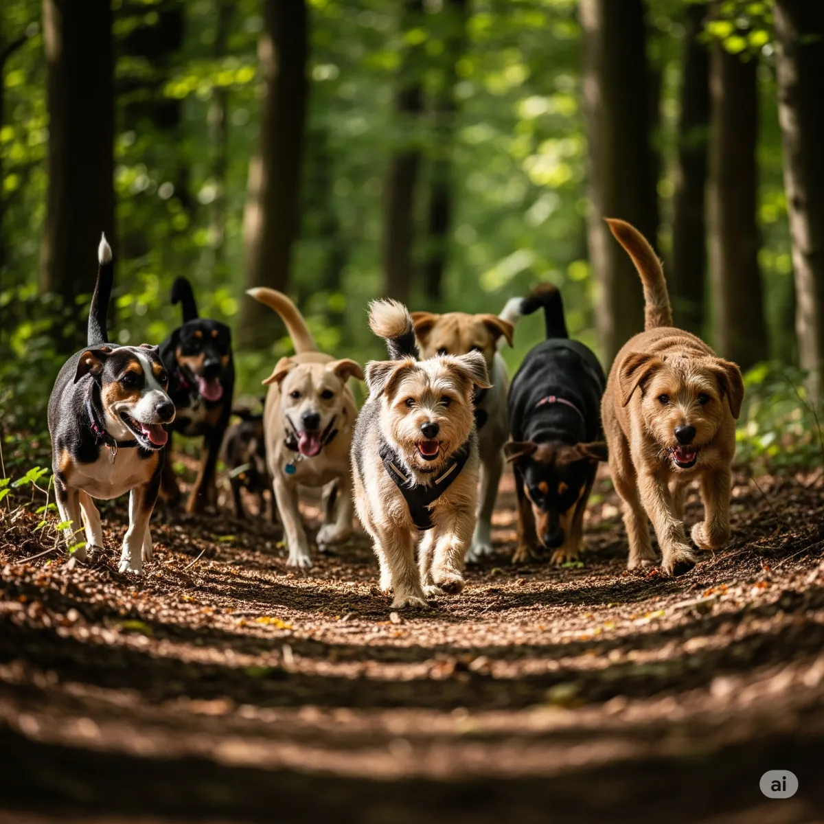 group of dogs walking