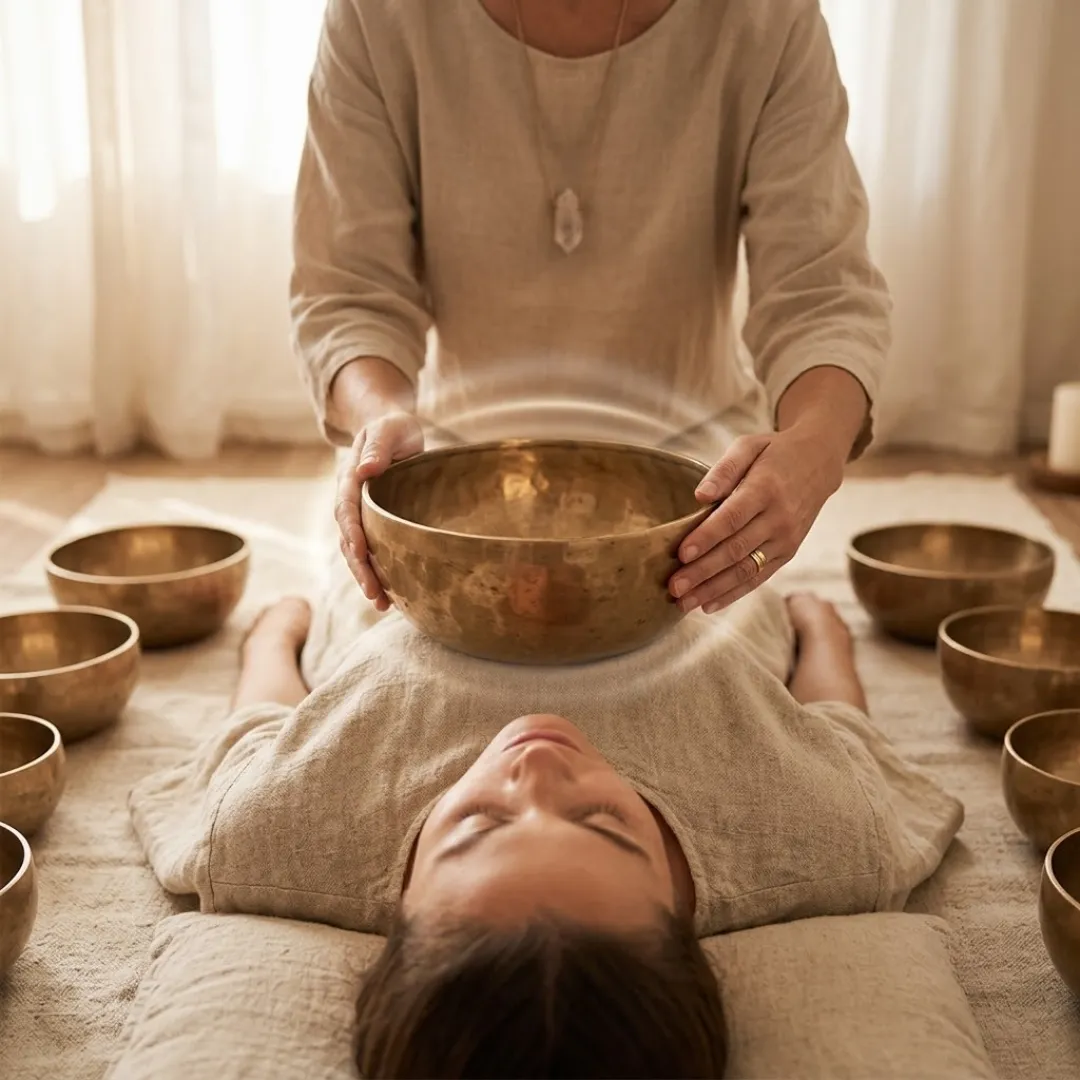 Crystal bowls for sound healing ceremony
