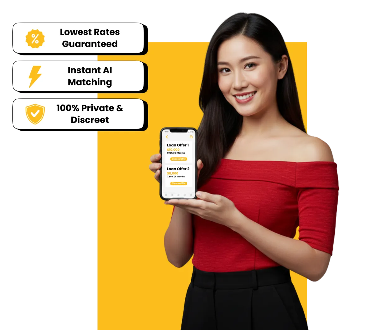 Singapore woman comparing personal loan offers with lowest rates, instant quotes and cashback on PickMeALoan.