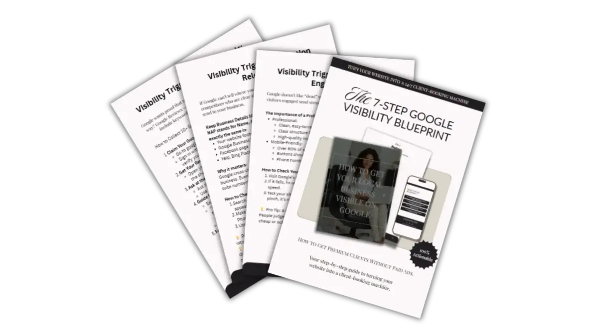 A high-resolution mockup of some pages of our Free 7-Step Google Visibility Blueprint