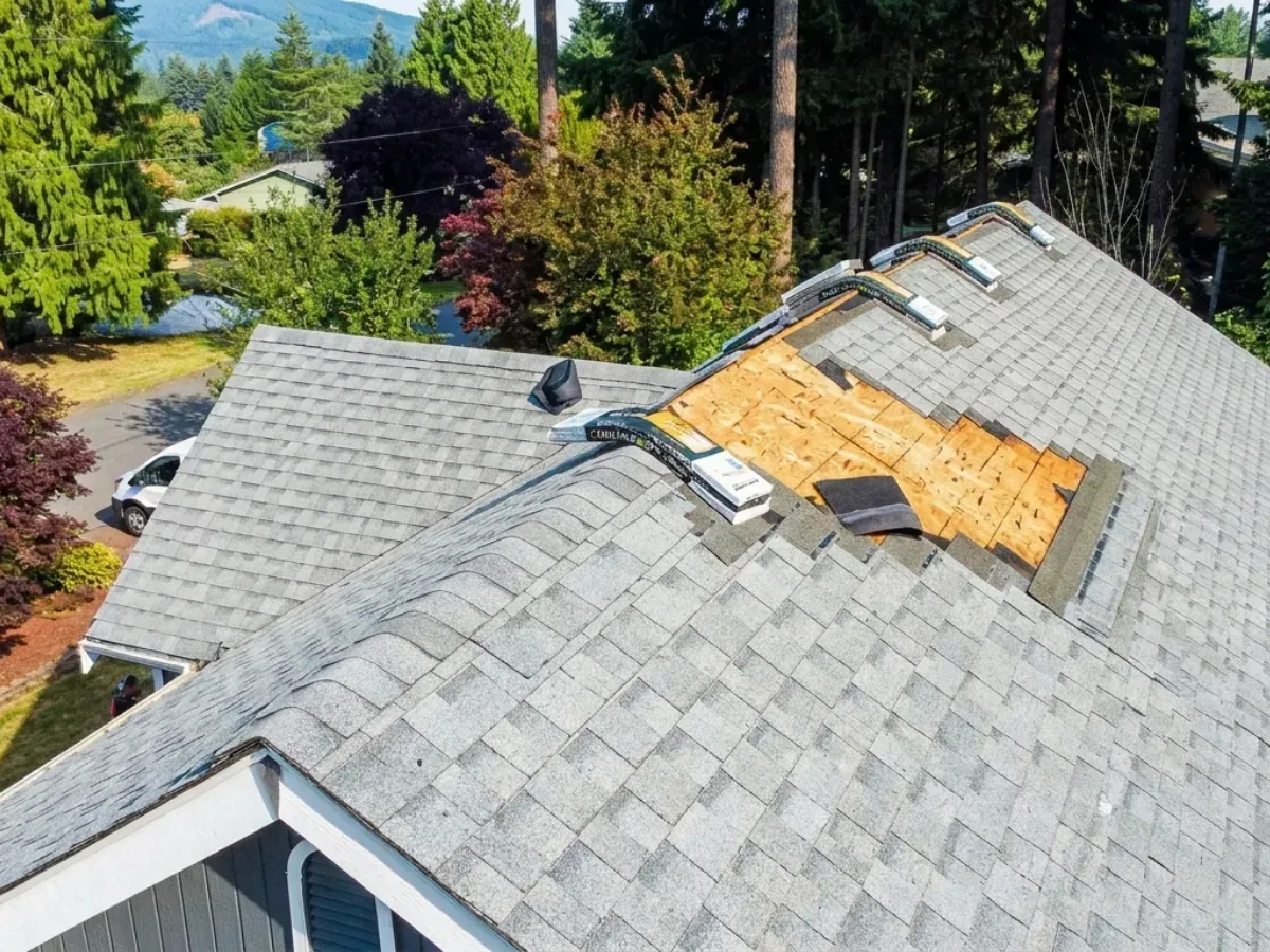 Asphalt shingle roof overlooking a Coachella Valley golf course