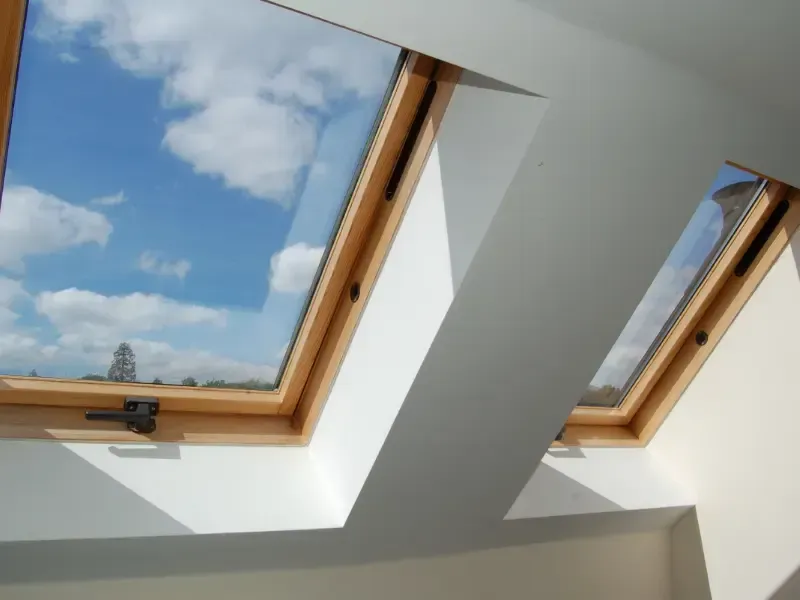 Two roof windows installed on a tile roof in Highland, CA