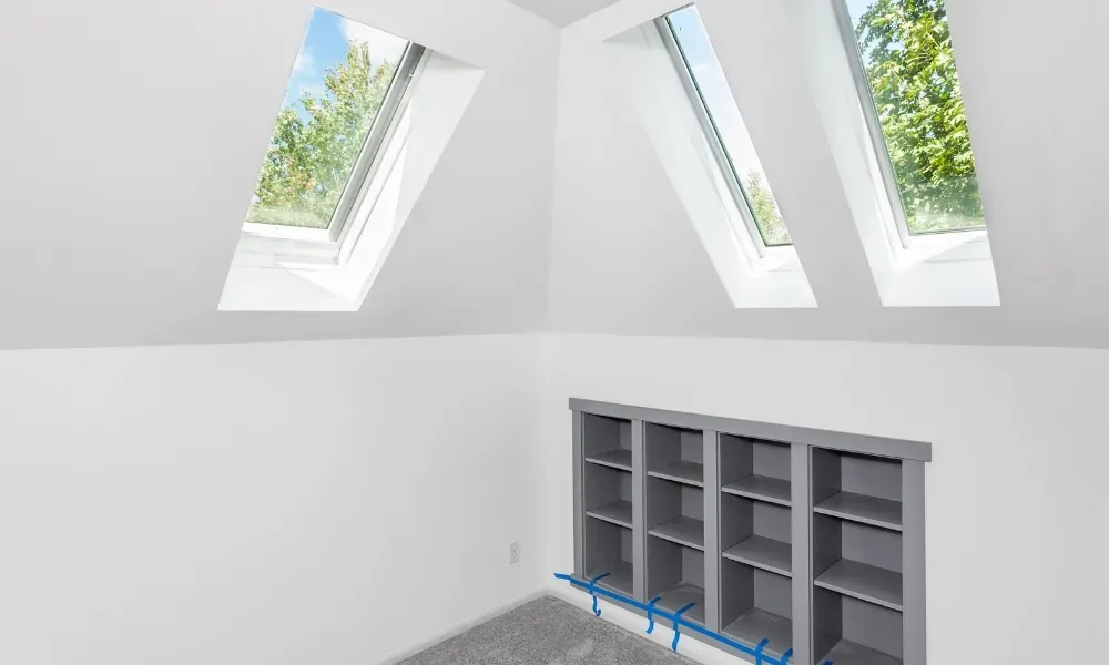 Black vented skylight on terracotta tile roof under blue sky — roofing services Palm Springs CA