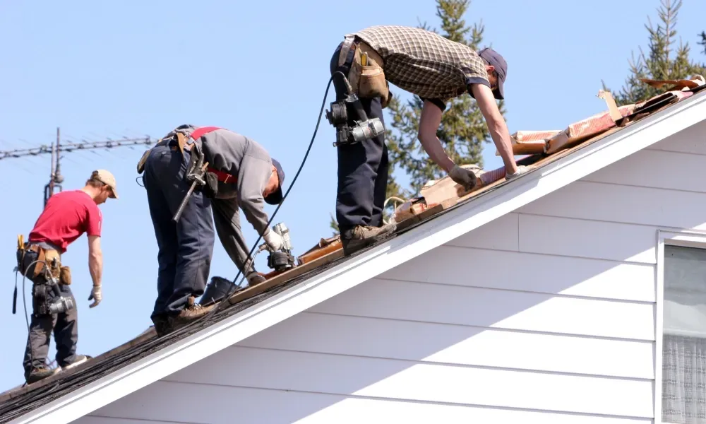 Hand lifting damaged shingle revealing gap at eave — what are signs of roof damage after a storm