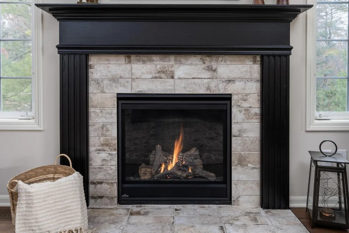Staged living room and fireplace done by Delight Remodel
