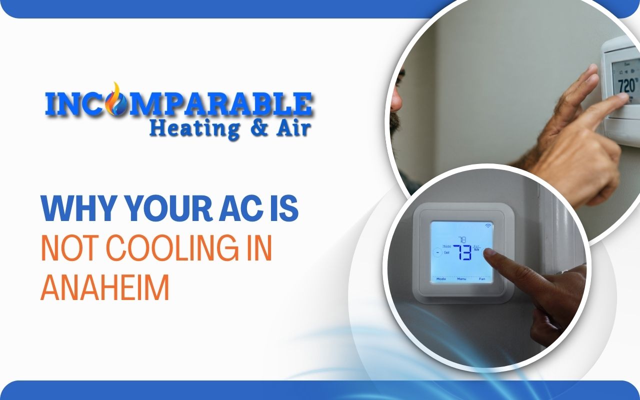 Homeowner checking thermostat settings when ac not cooling in Anaheim