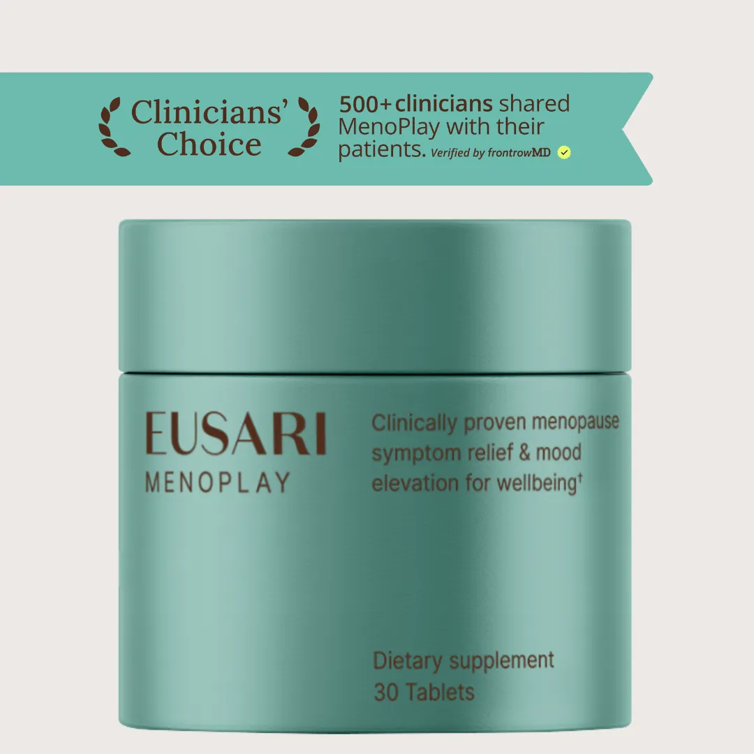 Frasco verde azulado del suplemento MenoPlay