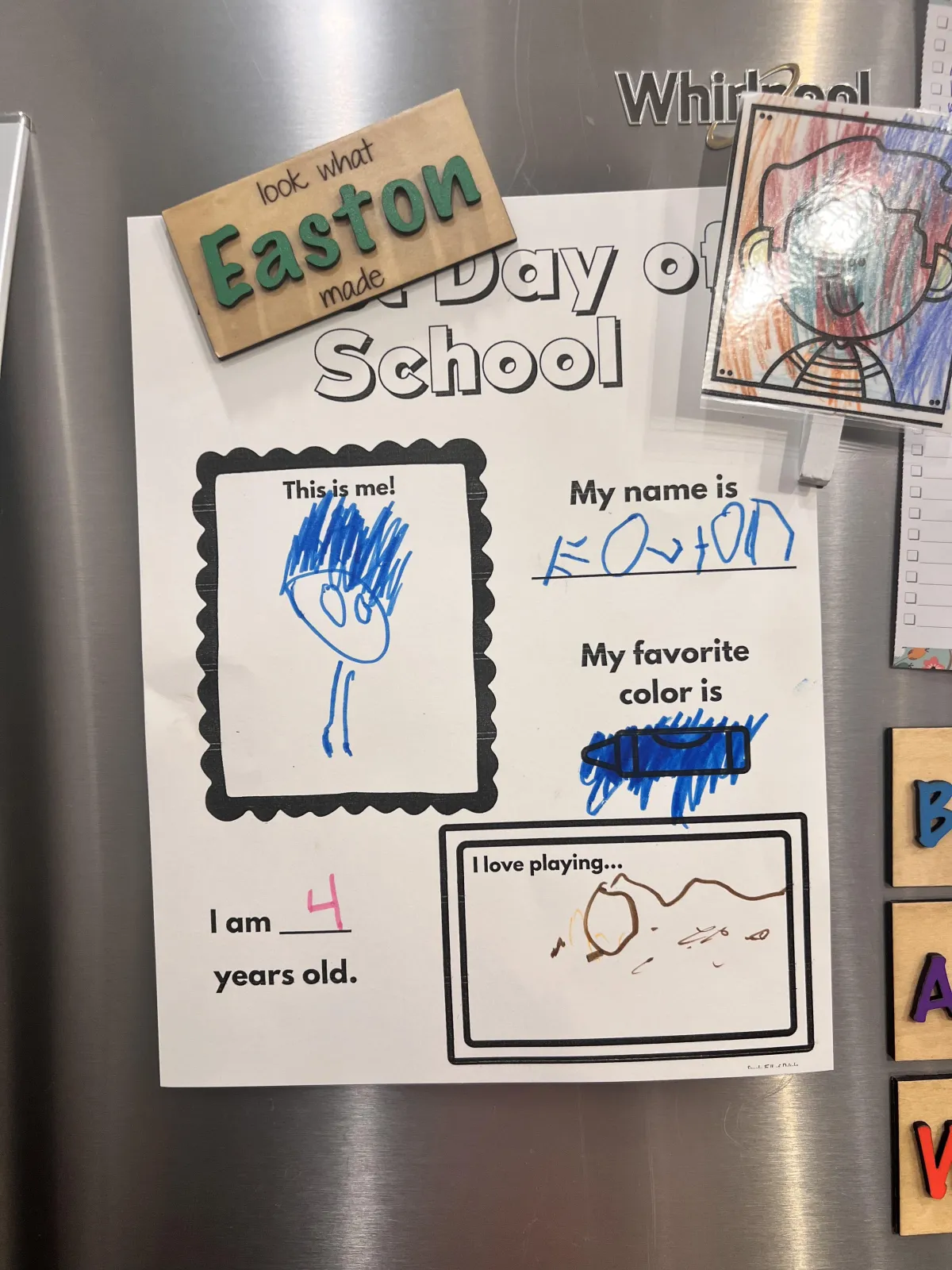 Magnet for refridgerator featuring Children's artwork or school papers