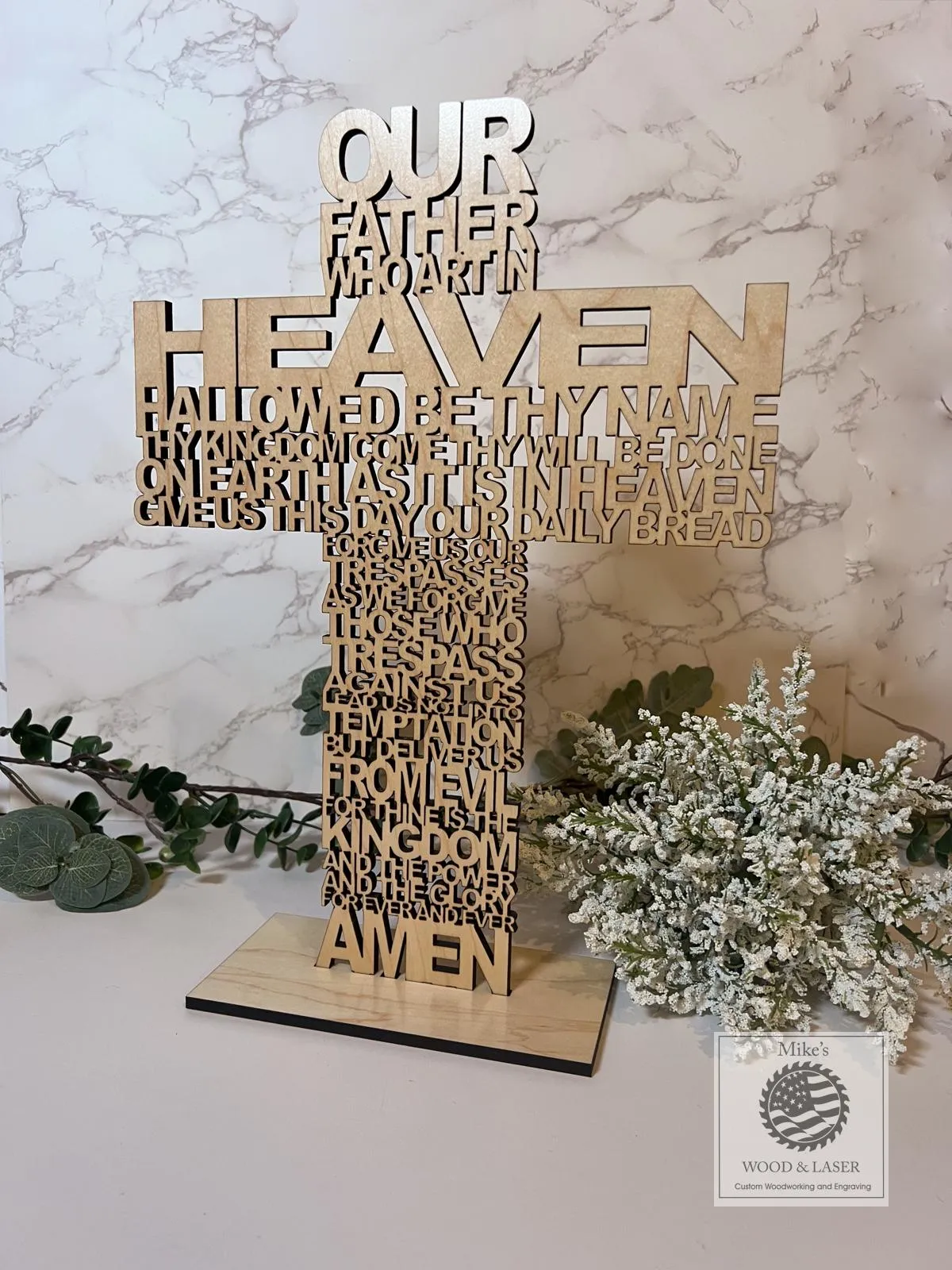 Laser engraved Lord's Prayer free standing Sign