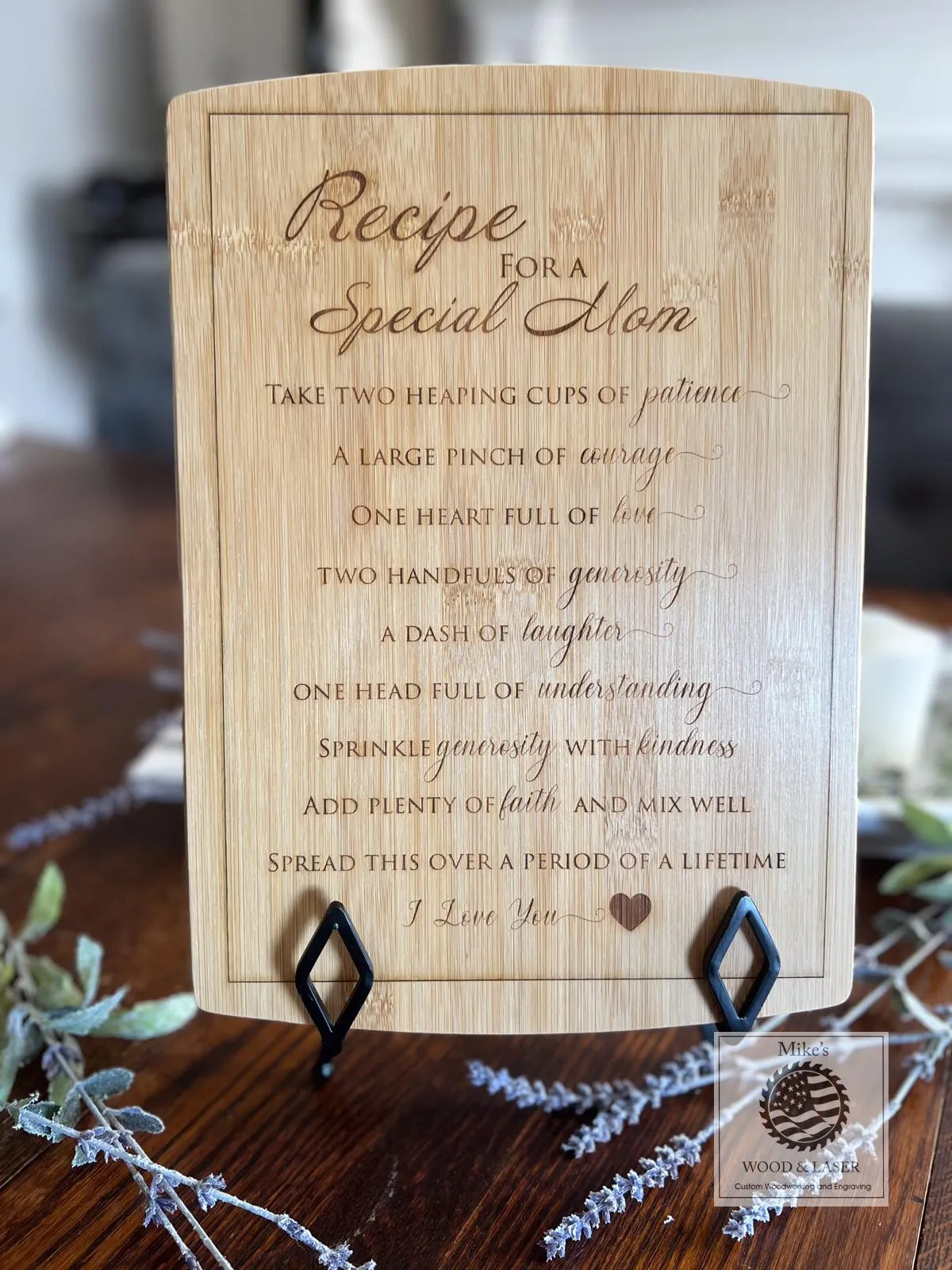 Recipe for a special MOM plaque laser engraved gift for MOM
