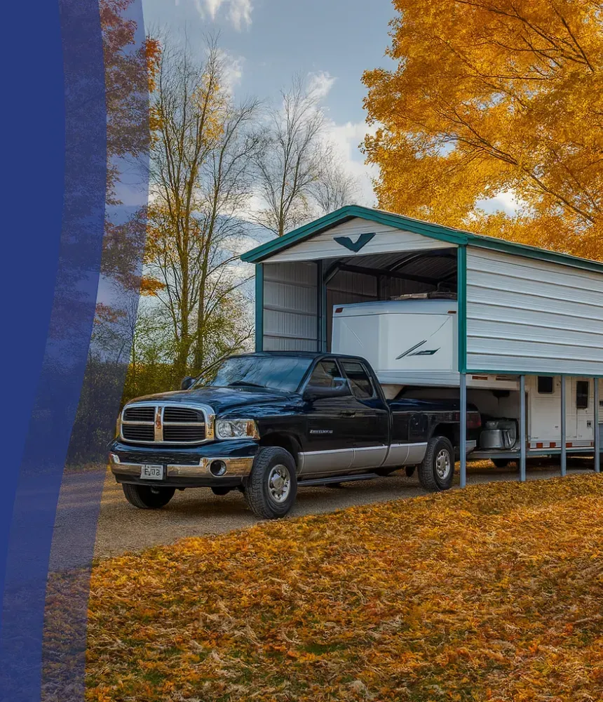 Dumpster Junkies roll-off dump trailer hitched to a white Ford pickup truck on a gravel lot.
