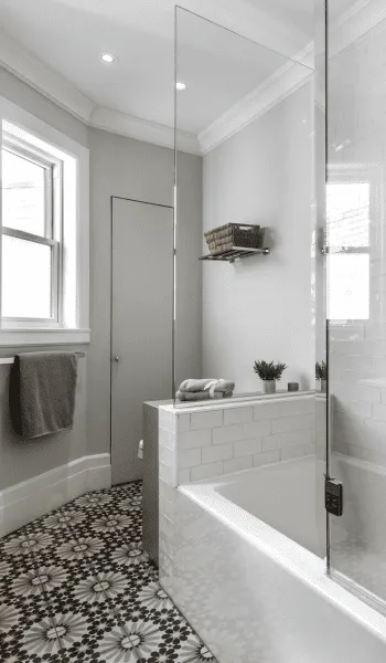 White subway tile bathtub and shower combination in a renovated St. Albert bathroom