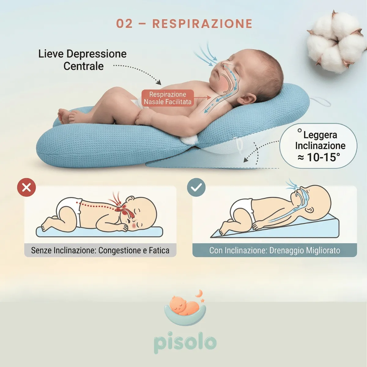 Close up of baby breathing easily while elevated