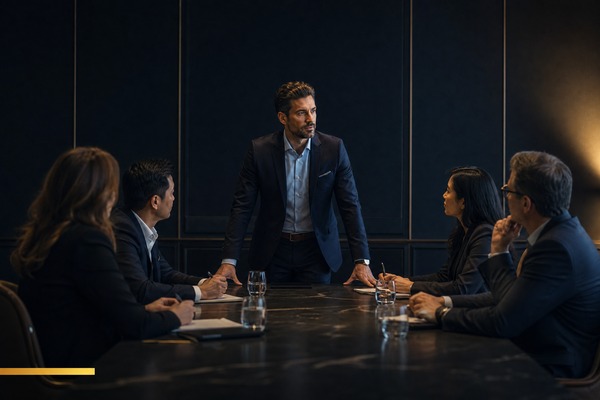 Manager leading a high-engagement team meeting — how better managers drive team performance and profitability