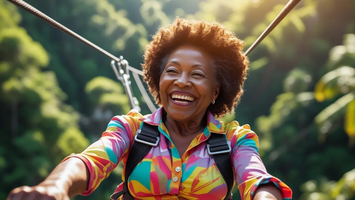 Women 40+ on a bold group retreat ziplinng