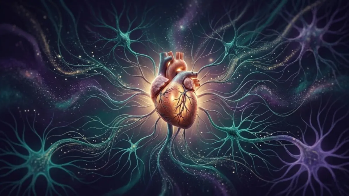 Image of a heart attached through energy to neurons