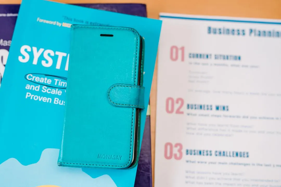 Picture of a business book, phone and planning documents