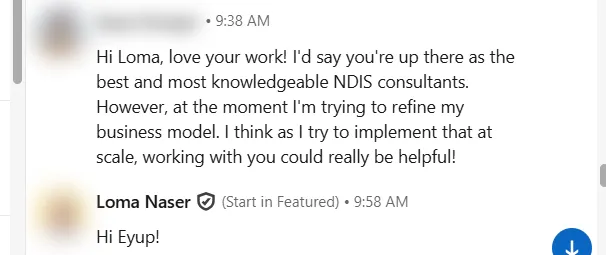 LinkedIn DM from an NDIS provider director