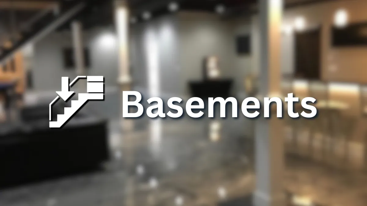 Seamless epoxy flooring in a finished basement, providing moisture resistance and a clean, modern look.