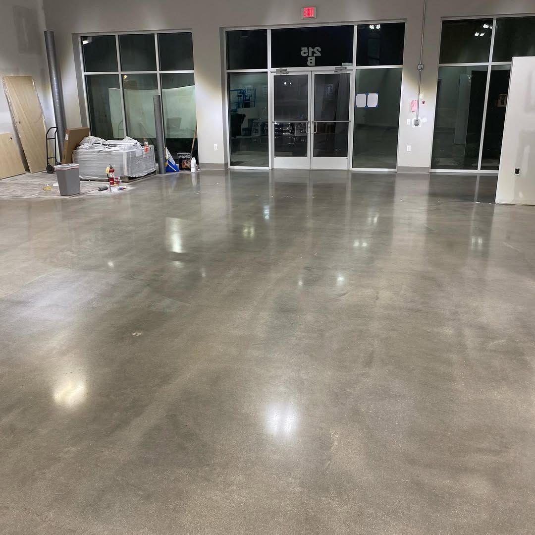 After photo of polished concrete flooring in a commercial facility with a smooth, durable, low-maintenance finish