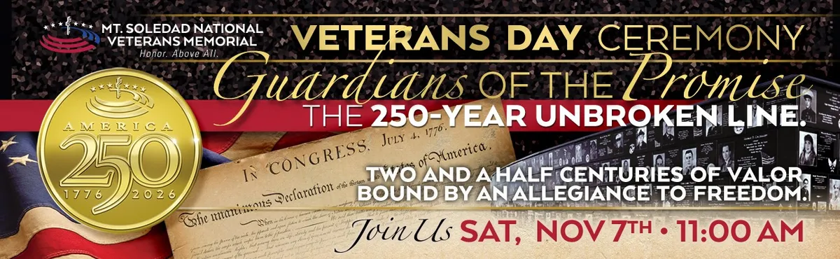 Veterans Day Ceremony banner: Guardians of the Promise, the 250-Year Unbroken Line. Saturday, November 7