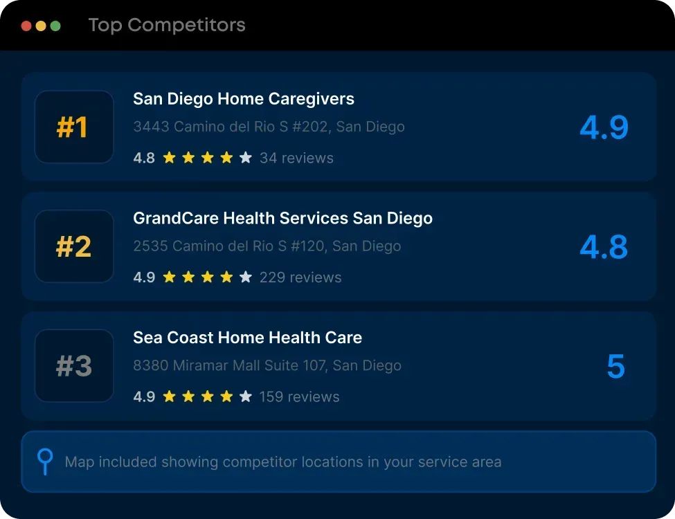 Top Competitors on Google Maps Audit Screen