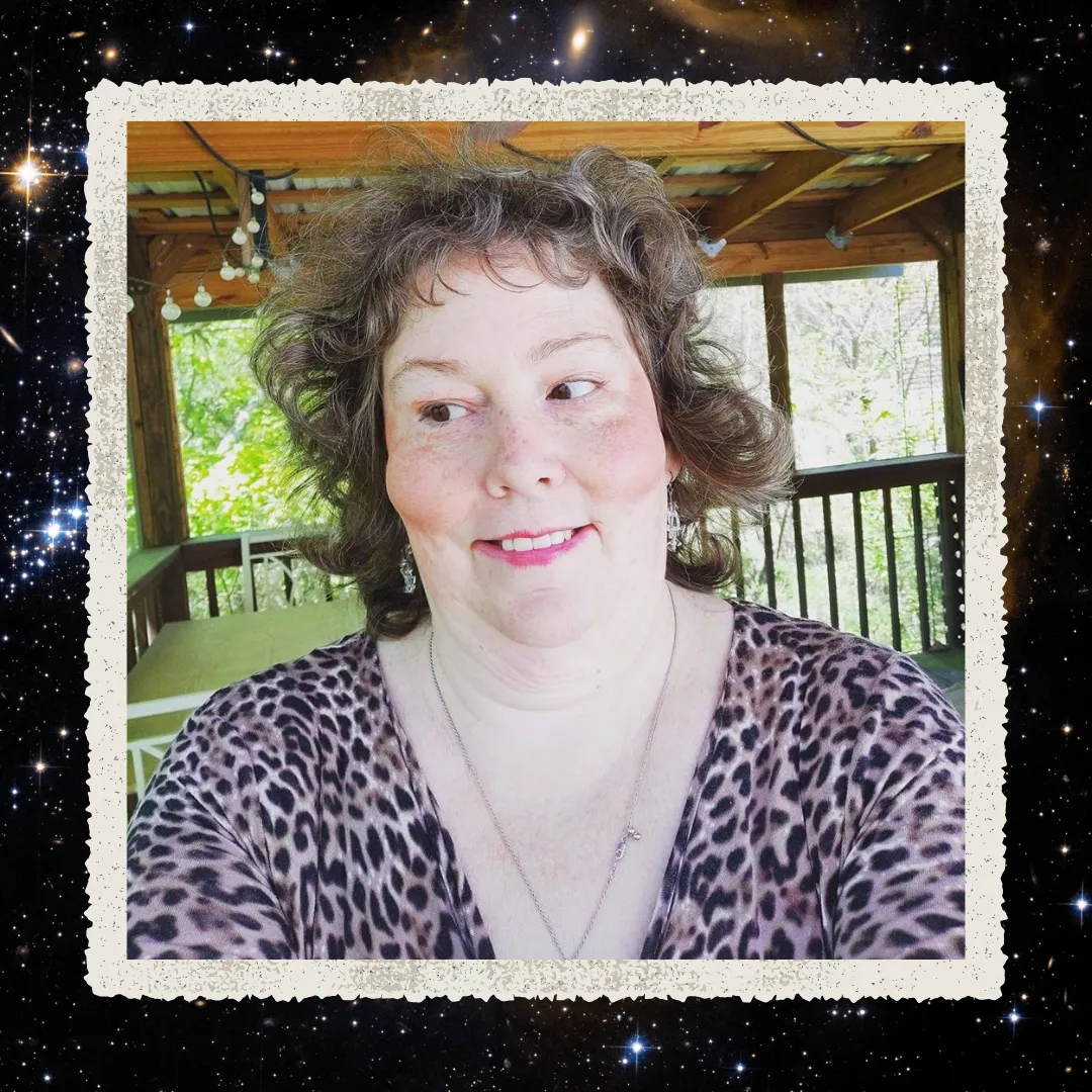 Rev Dr Ronda Del Boccio, the Blind Seer, stries along a path with Leader Dog Nugget guiding the way